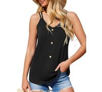 Aottori Camisetas sin Mangas Negro Mujer Verano Tops Básicos Elegantes Cuello en V Tank Top Sólido Ligero Casual con Botones Camisolas Loose Chalecos Negro S