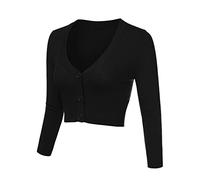 Aottori Cárdigan Negro para Mujer Manga Larga de Punto Chaqueta Elegante Ligero Frente Abierto Jersey Cárdigans con Botones Casual Básica Bolero Tops Negro S