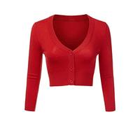 Aottori Cárdigan para Mujer Manga Larga de Punto Chaqueta Elegante Ligero Frente Abierto Jersey Cárdigans con Botones Casual Básica Bolero Tops Rojo XL