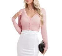 Aottori Cárdigan para Mujer Manga Larga de Punto Chaqueta Elegante Ligero Frente Abierto Jersey Cárdigans con Botones Casual Básica Bolero Tops Rosa Claro S