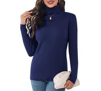 Aottori Jersey Cuello Alto Mujer Invierno Suéter de Punto Elegante Cuello Vuelto Manga Larga Sólido Ajustado Casual Pullover Túnica Tops Armada S