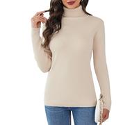 Aottori Jersey Cuello Alto Mujer Invierno Suéter de Punto Elegante Cuello Vuelto Manga Larga Sólido Ajustado Casual Pullover Túnica Tops Albaricoque S