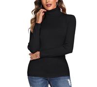 Aottori Jersey Cuello Alto Negro Mujer Invierno Suéter de Punto Elegante Cuello Vuelto Manga Larga Sólido Ajustado Casual Pullover Túnica Tops Negro S