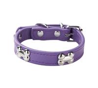 Aotusoa Collar de perro ajustable de piel sintética acolchado con aplicaciones óseas, collar clásico cómodo para cachorros y perros pequeños y medianos grandes (púrpura, S)