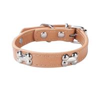Aotusoa Collar de perro ajustable de piel sintética acolchado con aplicaciones óseas, collar clásico cómodo para cachorros y perros pequeños y medianos grandes (caqui, S)