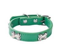 Aotusoa Collar de perro ajustable de piel sintética acolchado con aplicaciones óseas, collar clásico cómodo para cachorros y perros pequeños y medianos grandes (verde, L)