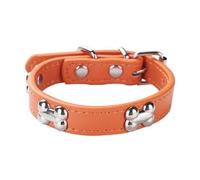 Aotusoa Collar de perro ajustable de piel sintética acolchado con aplicaciones óseas, collar clásico cómodo para cachorros y perros pequeños y medianos grandes (naranja, M)