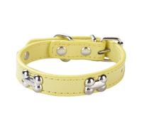 Aotusoa Collar de perro ajustable de piel sintética acolchado con aplicaciones óseas, collar clásico cómodo para cachorros y perros pequeños y medianos grandes (amarillo, M)