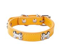 Aotusoa Collar de perro ajustable de piel sintética acolchado con aplicaciones óseas, collar clásico cómodo para cachorros y perros pequeños y medianos grandes (dorado, M)