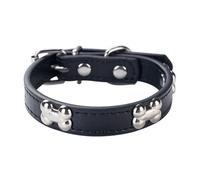 Aotusoa Collar de perro ajustable de piel sintética acolchado con aplicaciones óseas, collar clásico cómodo para cachorros y perros pequeños y medianos grandes (negro, S)