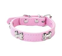 Aotusoa Collar de perro ajustable de piel sintética acolchado con aplicaciones óseas, collar clásico cómodo para cachorros y perros pequeños y medianos grandes (rosa, L)