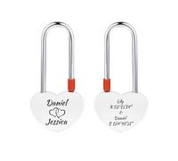 AOTXOXTOA Personalizada Amor Corazón Cerradura Grabado Foto Cuadro Amante Aluminio Memorial Fecha Nombre Aniversario Valentín Puente Candado Él y Ella Regalo