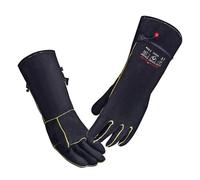 AOUCHI Guantes de cuero para soldadura de barbacoa, guantes de manga larga ignífugos resistentes al calor para TIG/MIG, quemadores de leña, lucha contra incendios, barbacoa, chimenea, horno, estufa