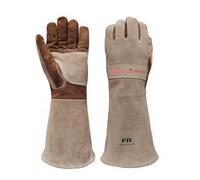 AOUCHI Guantes de soldadura de cuero vacuno para barbacoa, guantes de manga larga ignífugos y resistentes al calor para barbacoa, lucha contra incendios, chimenea, horno, horno, estufa, soporte para