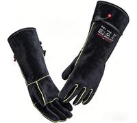 AOUCHI Guantes de soldadura de piel 500 °C, resistentes al calor, resistentes al fuego, para soldador Mig, Tig, barbacoa, barbacoa, 40,6 cm