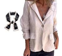 Aoukp Cotton and Linen Casual Lapel Single-Button Thin Coat,Linen Summer Jackets for Women,Long Sleeve Loose Lapel Blazer Jacket (L,Khaki)