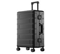 Aoun Aleta Trolley Equipaje De Mano Rígido De Aluminio, Moderna Maleta Metal Cabina Sin Cremallera con Cerradura, Equipaje Facturado Rígidas De Metal con Ruedas para Viaje Negocios (Negro, 61CM-71L)