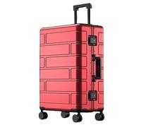 Aoun Aleta Trolley Equipaje De Mano Rígido De Aluminio, Moderna Maleta Metal Cabina Sin Cremallera con Cerradura, Equipaje Facturado Rígidas De Metal con Ruedas para Viaje Negocios (Rojo, 61CM-71L)