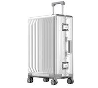 Aoun - Equipaje de mano grabado, rígido, Zipless aleación de aluminio, magnesio, Trolley maleta de equipaje de carga de metal rígido con ruedas giratorias y cerradura, Trolley equipaje maleta de carga