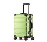 Aoun Maleta De Equipaje De Mano De Aluminio con Ruedas Y Cerradura, Moda Maleta Viaje Facturada Rígida De Metal, Maleta Cabina Trolley Rígida con 4 Ruedas para Viajes De Negocios (Verde-A, 51CM-56L)