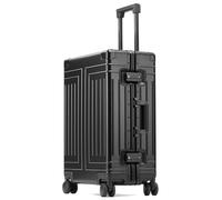 Aoun Maleta De Mano Rígida Equipaje Trolley Cabina Completamente de Aluminio con Ruedas Giratorias, Maleta De Equipaje De Mano Zipless Maletas De Metal Para Viajes De Negocios, Negro , 51CM-44L