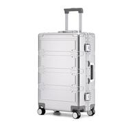 Aoun Maleta rígida Trolley Cabina de aluminio con ruedas giratorias y cerradura, Maletas con ruedas metálicas para viajes de negocios, plata, 61CM-68L, moderno