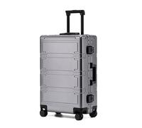 Aoun Maleta rígida Trolley Cabina de aluminio con ruedas giratorias y cerradura, Maletas con ruedas metálicas para viajes de negocios, gris, 51CM-49L, moderno