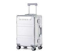 Aoun Maleta Trolley de equipaje de mano rígida aleación de aluminio magnesio con bolsillo delantero, equipaje cabina rígida con ruedas y cerradura, Trolley Maleta todo metal para mujer, plata, 51CM