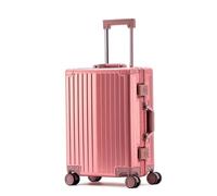 Aoun Trolley Maleta de equipaje de mano rígida todo de aluminio con ruedas giratorias, maleta rígida para todo metal equipaje, cabina con ruedas, maleta con ruedas Zipless para mujer y hombre, rosa