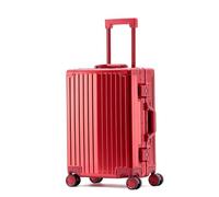 Aoun Trolley Maleta de equipaje de mano rígida todo de aluminio con ruedas giratorias, maleta rígida para todo metal equipaje, cabina con ruedas, maleta con ruedas Zipless para mujer y hombre, rojo