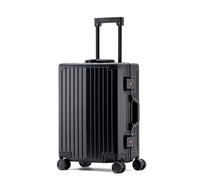 Aoun Trolley Maleta de equipaje de mano rígida todo de aluminio con ruedas giratorias, maleta rígida para todo metal equipaje, cabina con ruedas, maleta con ruedas Zipless para mujer y hombre, Negro