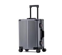 Aoun Trolley Maleta de equipaje de mano rígida todo de aluminio con ruedas giratorias, maleta rígida para todo metal equipaje, cabina con ruedas, maleta con ruedas Zipless para mujer y hombre, gris