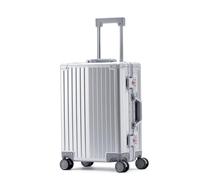 Aoun Trolley Maleta de equipaje de mano rígida todo de aluminio con ruedas giratorias, maleta rígida para todo metal equipaje, cabina con ruedas, maleta con ruedas Zipless para mujer y hombre, plata