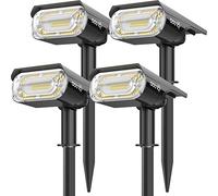AOUNQ Focos solares para exteriores de 1000 lúmenes, 64 LED IP67 impermeables, iluminación de paisaje con 4 modos, foco solar 2 en 1 y luz de camino para jardín, patio, decoración de patio, paquete de