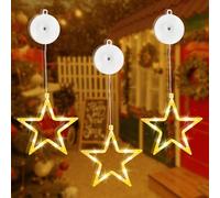 Aourow 3 luces LED de estrella de Navidad para Ventana, Decoración Navideña,Funciona con Pilas con Cinta Adhesiva de Doble Cara,2 Modos de Luz Blanca Cálida,Para Fiesta de Navidad y Boda