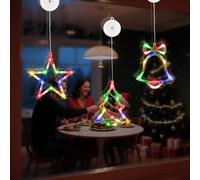 Aourow 3 Luces Navideñas para Interiores,10 LED Que Cambian de Color,Funciona con Pilas con Cinta Adhesiva de Doble Cara,Luces para Decoración Navideña (árbol de Navidad,campana,estrella)