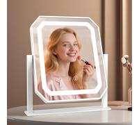 Aourow Espejo de Maquillaje con Iluminación, Giratorio 360°, 3 Temperaturas de Color Ajustables (3000 K/4000 K/6000 K), Espejo de Tocador con Luz, Regulable, Control Táctil, Espejo Cosmético Tipo C