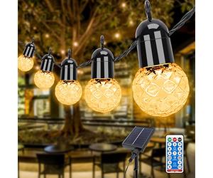 Aourow Guirnalda de Luces LED Solares para Exteriores,25 Bombillas de 15,5m,IP44 con 4 Niveles de Brillo y Ajuste de Tiempo de 4 Niveles,Iluminación Exterior para Jardín,Fiesta,Blanco Cálido