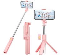 Aourxiv Trípode de palo selfie rosa, con control remoto inalámbrico, transmisión en vivo y grabación de video, compatible con Android, iPhone y más