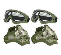 AOUTACC AOR2 - Juego de máscara y gafas para Airsoft, máscara de malla de acero completa de media cara y gafas para CS/caza/paintball/tiro (paquete de 2)