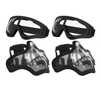 Aoutacc Juego de máscara y gafas para Airsoft, máscara de malla de acero completa de media cara y gafas para CS/caza/paintball/tiro (paquete de 2 máscaras de calavera negra)