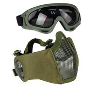 AOUTACC Máscara de airsoft con gafas de protección táctica, máscara de airsoft con protección auditiva, juego de engranaje protector para adultos, hombres, mujeres, paintball, tiro, color verde