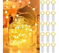 AOUVT 15 Piezas Luces de Hadas con Pilas,20 LEDs de 2m Cadena de Luces, Impermeables,Lámpara de Alambre de Cobre,Para Botellas,Decoración de Muebles,Bodas,Navidad - Blanco Cálido