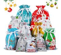 AOUVT 24 Pcs Bolsas Navideñas con Cordón, 5 Tamaños, Bolsa de Embalaje de Elementos Navideños, Bolsas de Dulces Navideños Adecuadas para Envolver Regalos y Decoraciones Navideñas