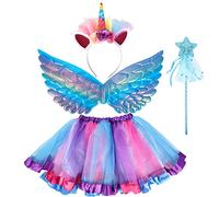 AOUVT 4 Pcs Disfraz Unicornio, Conjunto de Cosplay, Disfraces de Fiesta, Faldas para Niñas de 3 4 5 6 7 8 Años (Púrpura)