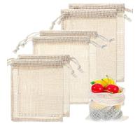 AOUZO 6 bolsas de la compra de malla de algodón, 3 tamaños, reutilizables, con cordón, bolsas de frutas, bolsas de almacenamiento para alimentos, para verduras, frutas y compras de alimentos, caqui