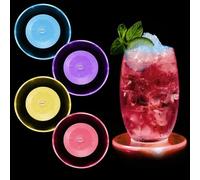 AOUZOVLI 4 Piezas LED Posavasos Luminosos Colores ON/Off, Botón Redondo Impermeables Acrílicos, Aptas para Botellas de Vino, Copas, Fiestas, Bares, Banquetes (Plato Acrílico Incluido)