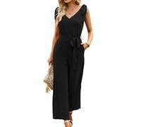 Aovenlia Overol para mujer, elegante, de verano, casual, sin mangas, pantalones sueltos, de pierna ancha, con bolsillos, color negro, Negro -