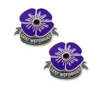 AOVNA 2 broches de amapola morada con texto en inglés "Lest We Forget" para el Día de los Caídos, recuerdo de domingo, unisex