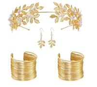 AOVNA 4 piezas de joyería de diosa griega para mujer, corona de hoja de diosa, diadema superior del brazo, pulsera colgante para mujer, fiesta, novia, boda